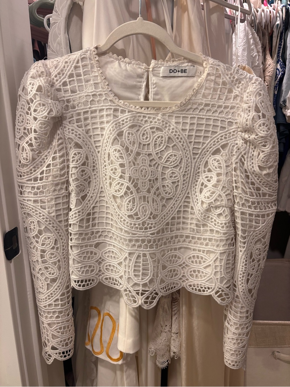 DO+BE Cream Crochet Lace Long Sleeve Top